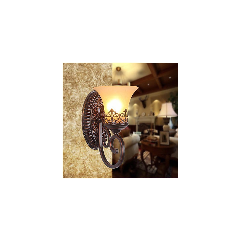 Europe Type Restoring Ancient Ways Wrought Iron Bedroom Glass Wall Lamp Light