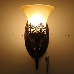 Europe Type Restoring Ancient Ways Wrought Iron Bedroom Glass Wall Lamp Light