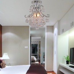 Modern Contemporary Crystal Mini Style Electroplated Metal Chandelier Flush Mount