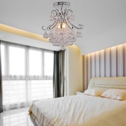 Modern Contemporary Crystal Mini Style Electroplated Metal Chandelier Flush Mount
