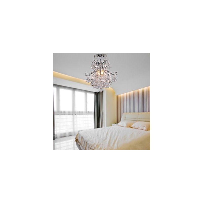Modern Contemporary Crystal Mini Style Electroplated Metal Chandelier Flush Mount