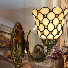 European Mediterranean Contracted Rural Creative Wrought Iron Wall Lamp Glass Lights