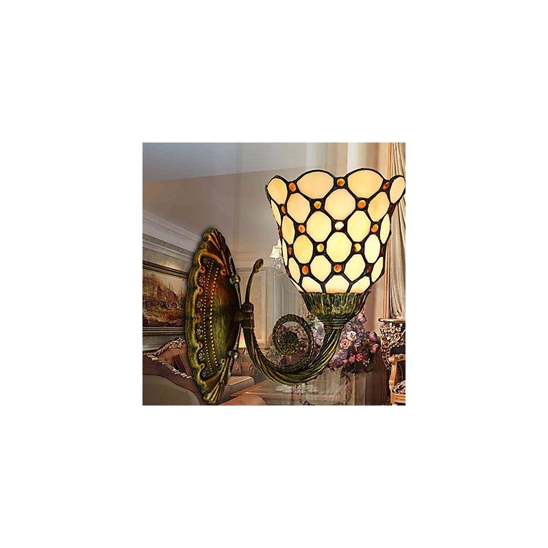 European Mediterranean Contracted Rural Creative Wrought Iron Wall Lamp Glass Lights