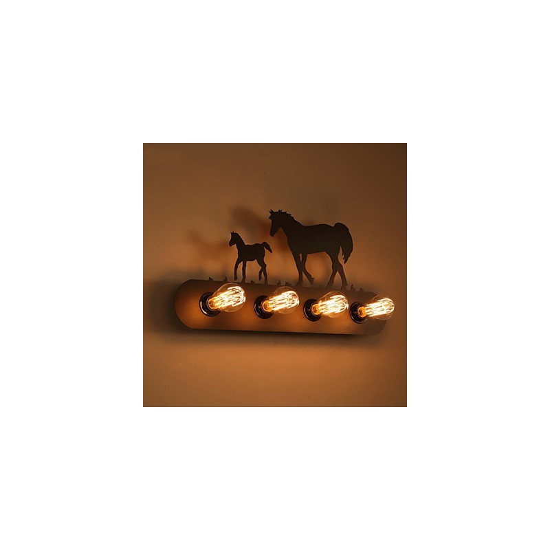 American Village Pastoral LOFT Style Bedroom Aisle Iron Retro Wild Horse Wall Lamps Free Shipping