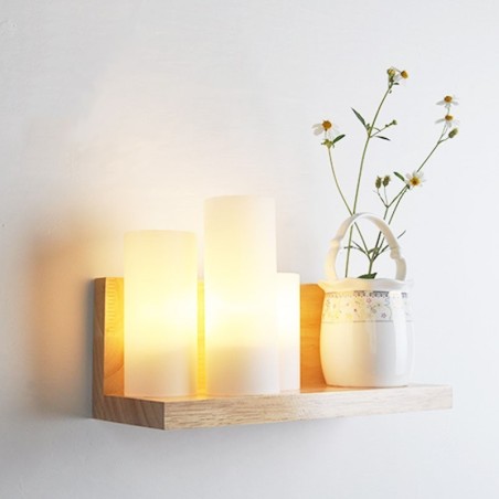 Mini Style Wall Sconces with Glass Shades Modern Contemporary Wood Bamboo Wall Light