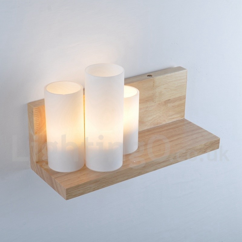 Mini Style Wall Sconces with Glass Shades Modern Contemporary Wood Bamboo Wall Light