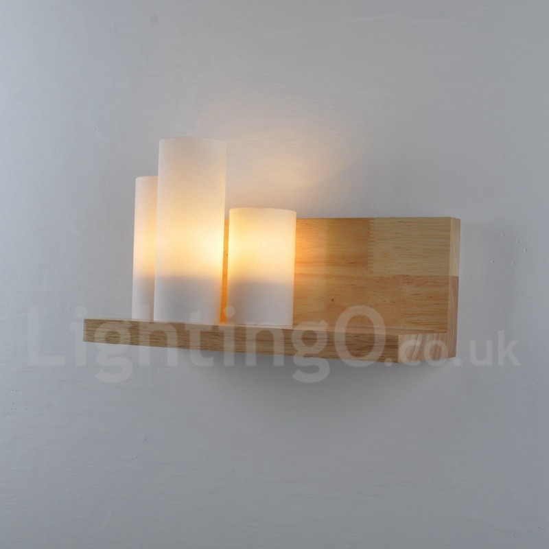 Mini Style Wall Sconces with Glass Shades Modern Contemporary Wood Bamboo Wall Light