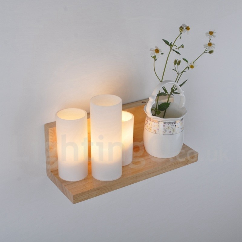 Mini Style Wall Sconces with Glass Shades Modern Contemporary Wood Bamboo Wall Light