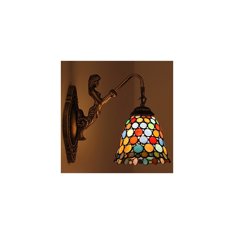 European Contracted Rural Creative Wrought Iron Wall Lamp Glass Lights