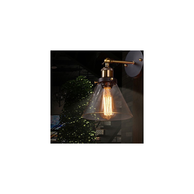 Retro Wall Light with Floral Glass Shade and Metal Bracket