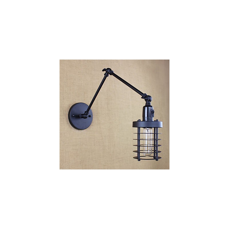 Style Bed Hotel Eestaurant Project Iron Arm Double Retro Vintage Black Belt Wall Lamp Switch