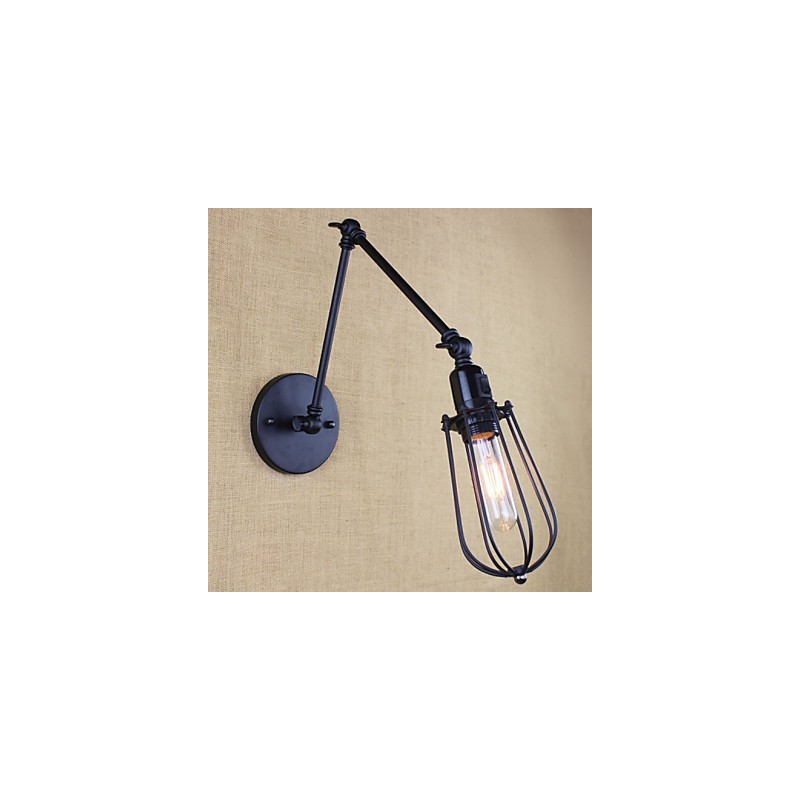 Style Bed Hotel Eestaurant Project Iron Arm Double Retro Vintage Black Belt Wall Lamp Switch