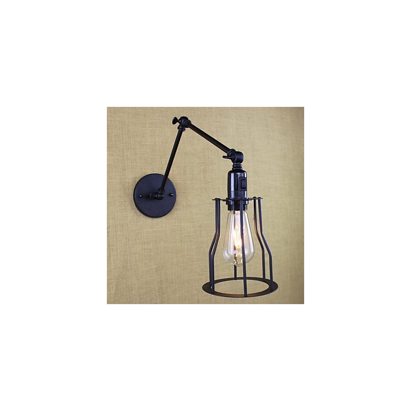 Style Bed Hotel Eestaurant Project Iron Arm Double Retro Vintage Black Belt Wall Lamp Switch