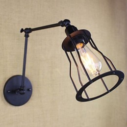 Style Bed Hotel Eestaurant Project Iron Arm Double Retro Vintage Black Belt Wall Lamp Switch