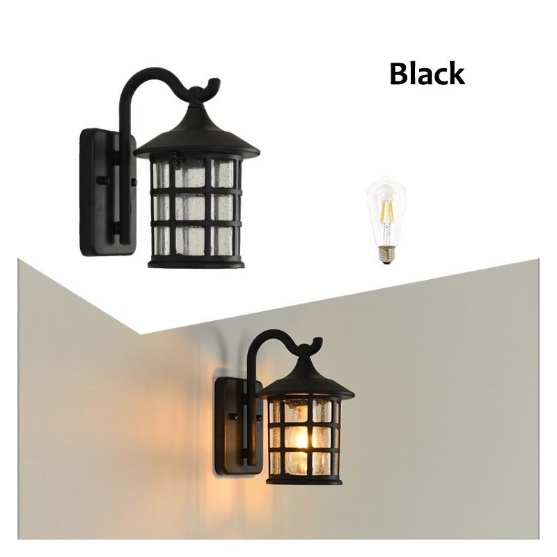 Antique Rustic Iron Waterproof Outdoor Wall Lamp Vintage Lantern Light Rusty Matte black Corridor Hallway Wall Sconce