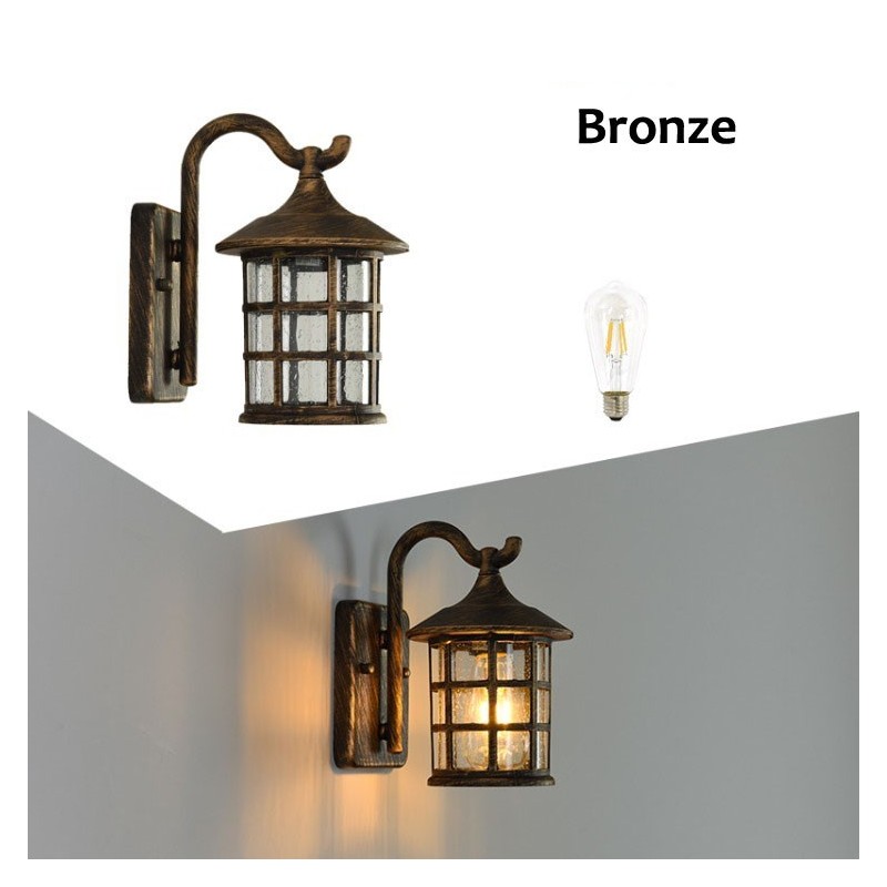 Antique Rustic Iron Waterproof Outdoor Wall Lamp Vintage Lantern Light Rusty Matte black Corridor Hallway Wall Sconce