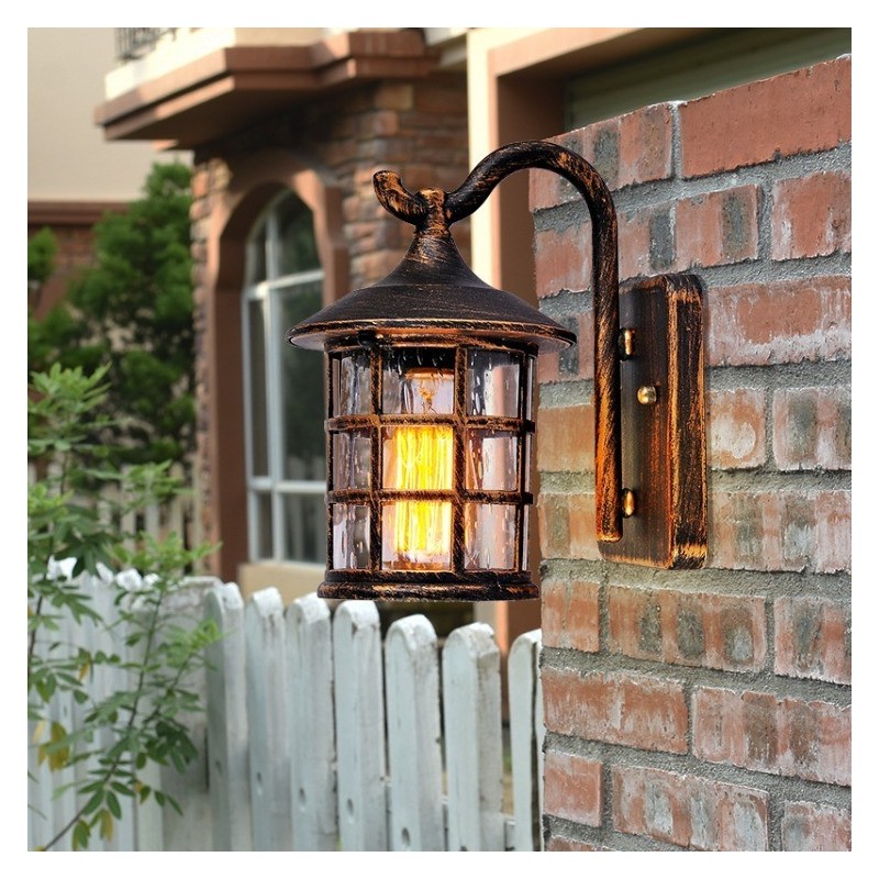 Antique Rustic Iron Waterproof Outdoor Wall Lamp Vintage Lantern Light Rusty Matte black Corridor Hallway Wall Sconce