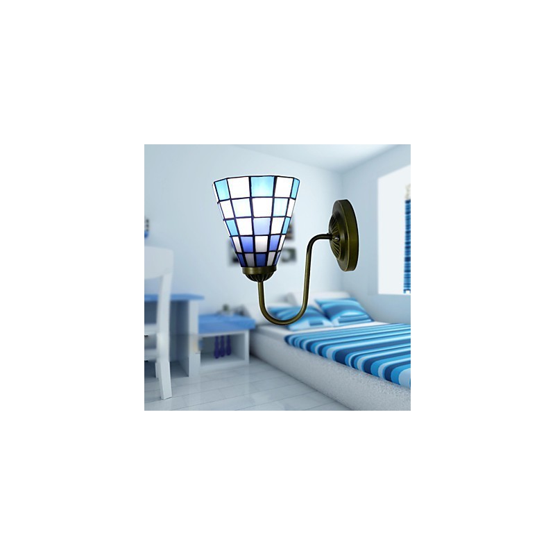 15CM Contemporary And Contracted Stained Glass Lamp Wall Lamp Inn Blue And White Squares Lights