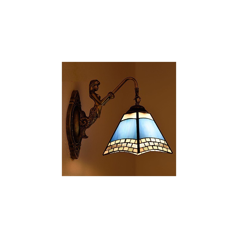 European Mediterranean Contracted Rural Creative Wrought Iron Wall Lamp Glass Lights