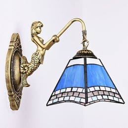 European Mediterranean Contracted Rural Creative Wrought Iron Wall Lamp Glass Lights