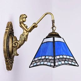 European Mediterranean Contracted Rural Creative Wrought Iron Wall Lamp Glass Lights