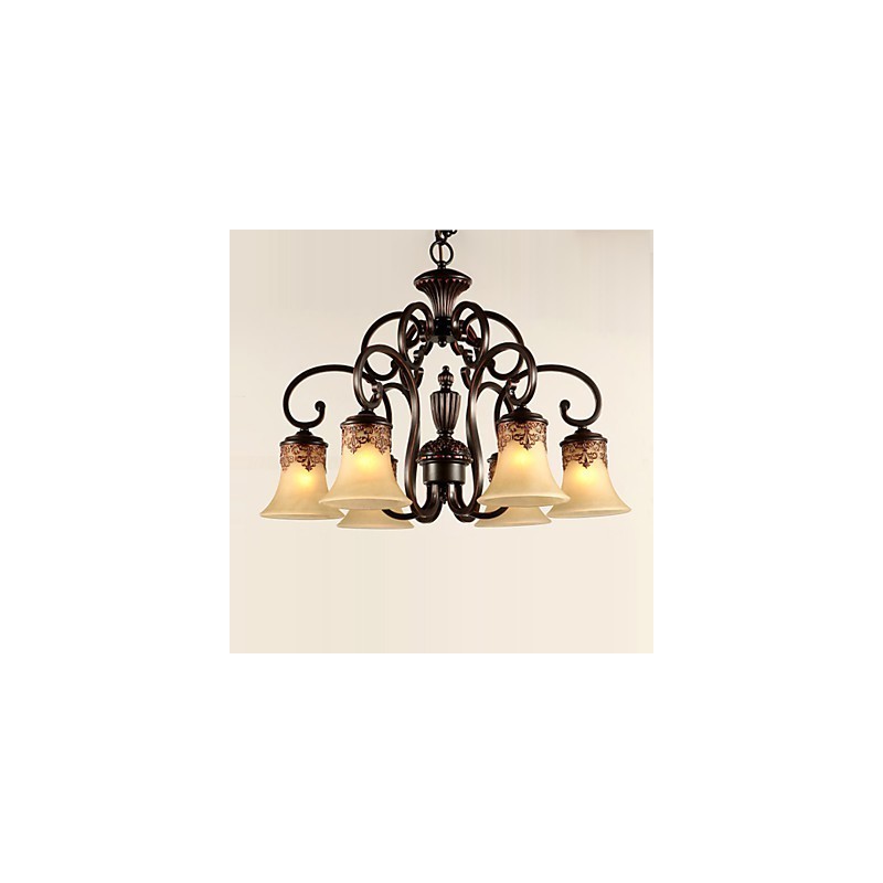 Chandelier Pendant Light 6 Lights Lampshade Down Vintage Country Metal+Glass