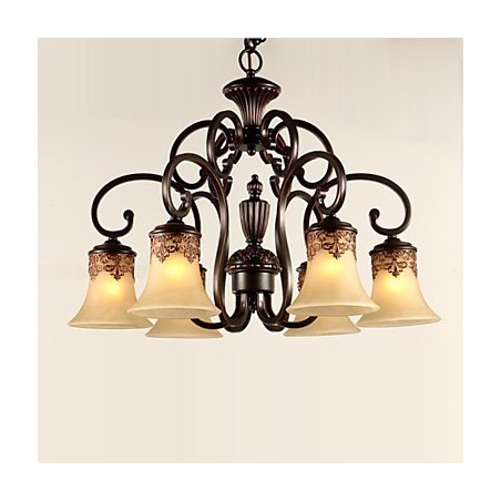 Chandelier Pendant Light 6 Lights Lampshade Down Vintage Country Metal+Glass
