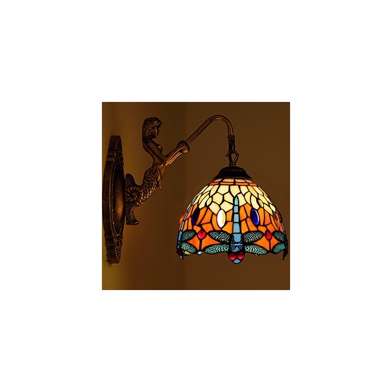 European Contracted Rural Creative Wrought Iron Wall Lamp Glass Lights
