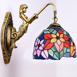 European Contracted Rural Creative Wrought Iron Wall Lamp Glass Lights