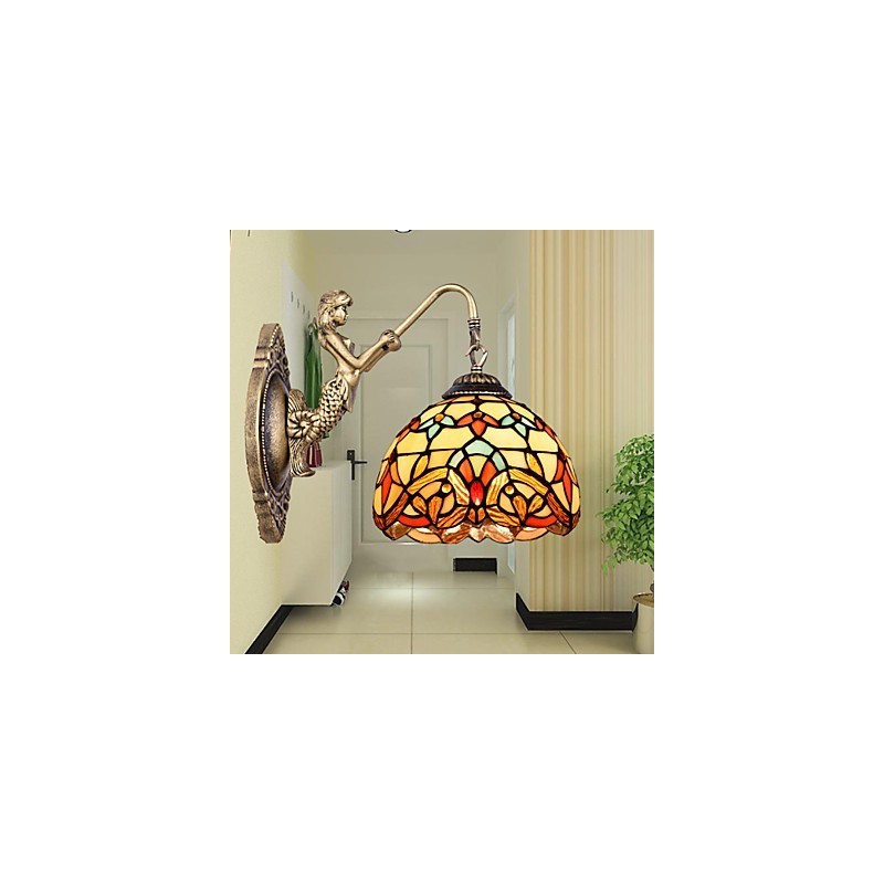 European Contracted Rural Creative Wrought Iron Wall Lamp Glass Lights