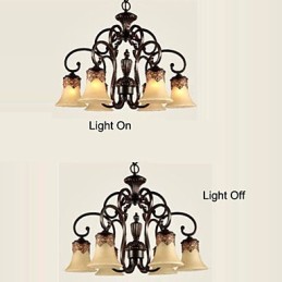 Chandelier Pendant Light 6 Lights Lampshade Down Vintage Country Metal+Glass