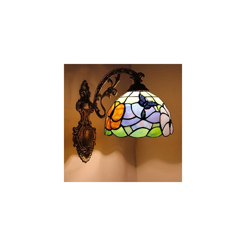 European Mediterranean Contracted Rural Creative Wrought Iron Wall Lamp Glass Lights