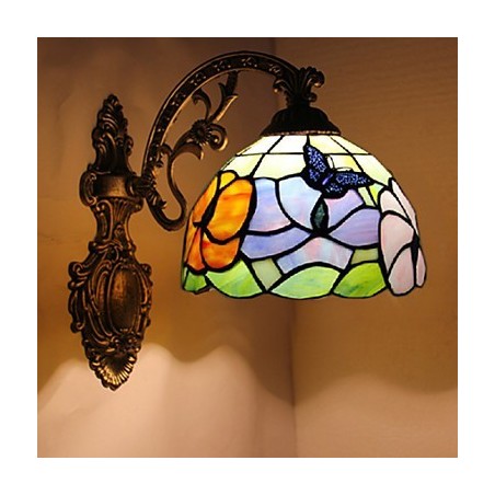 European Mediterranean Contracted Rural Creative Wrought Iron Wall Lamp Glass Lights