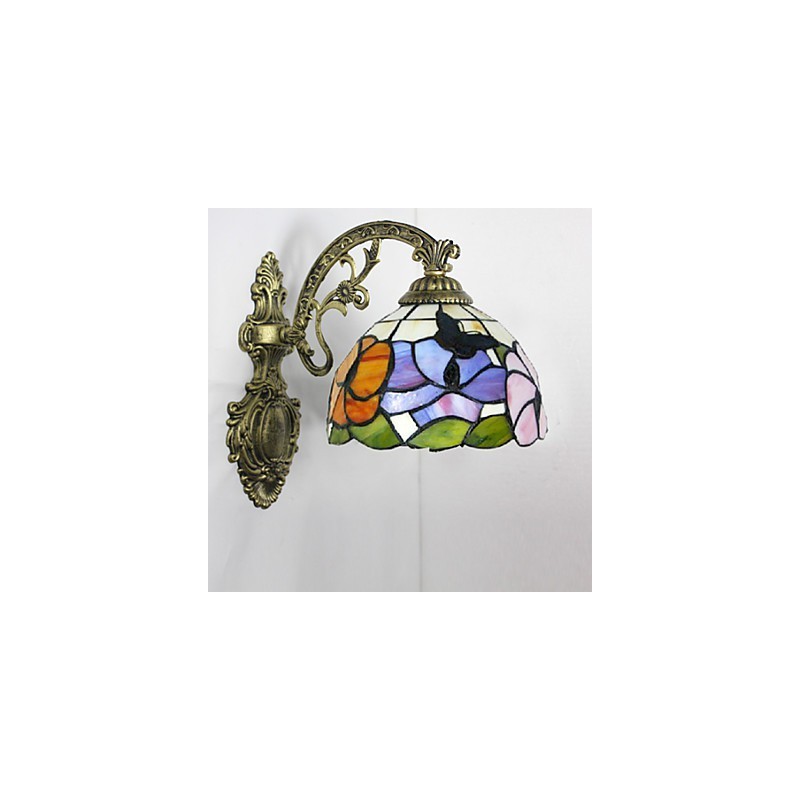 European Mediterranean Contracted Rural Creative Wrought Iron Wall Lamp Glass Lights