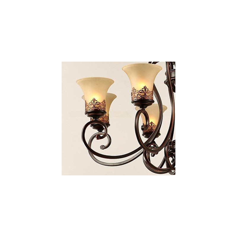 Chandelier Pendant Light 6 Lights Lampshade Down Vintage Country Metal+Glass