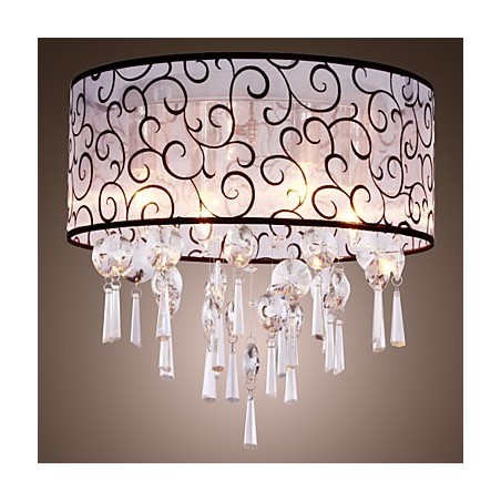 Modern Contemporary Drum Crystal Electroplated Metal Flush Mount
