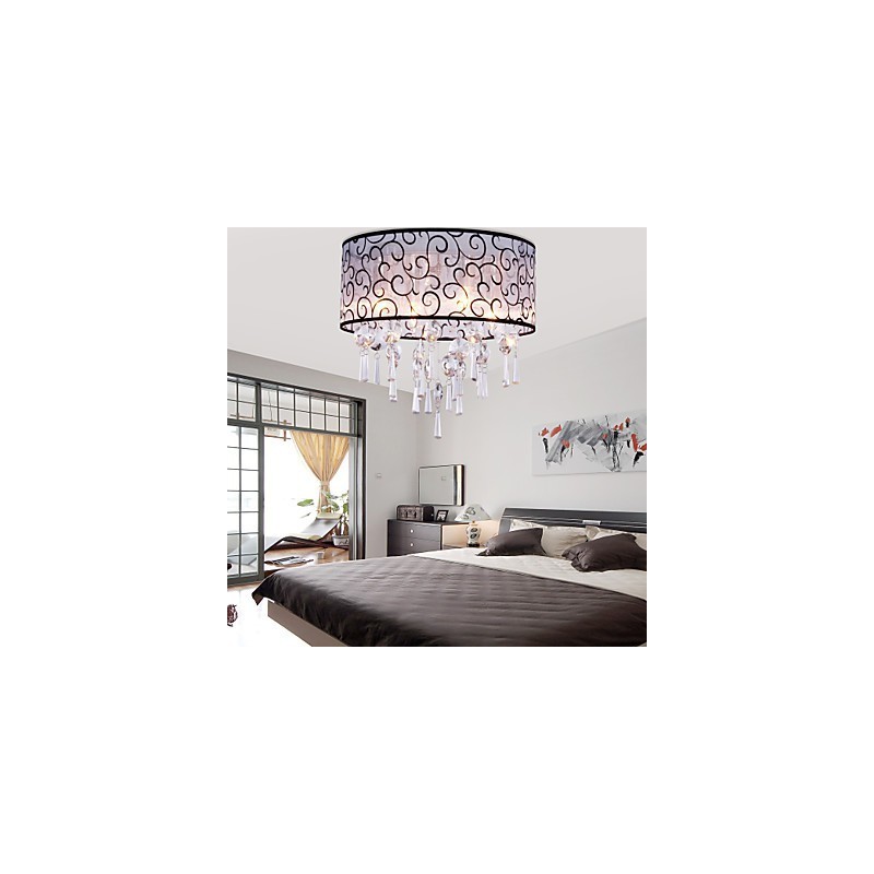 Modern Contemporary Drum Crystal Electroplated Metal Flush Mount