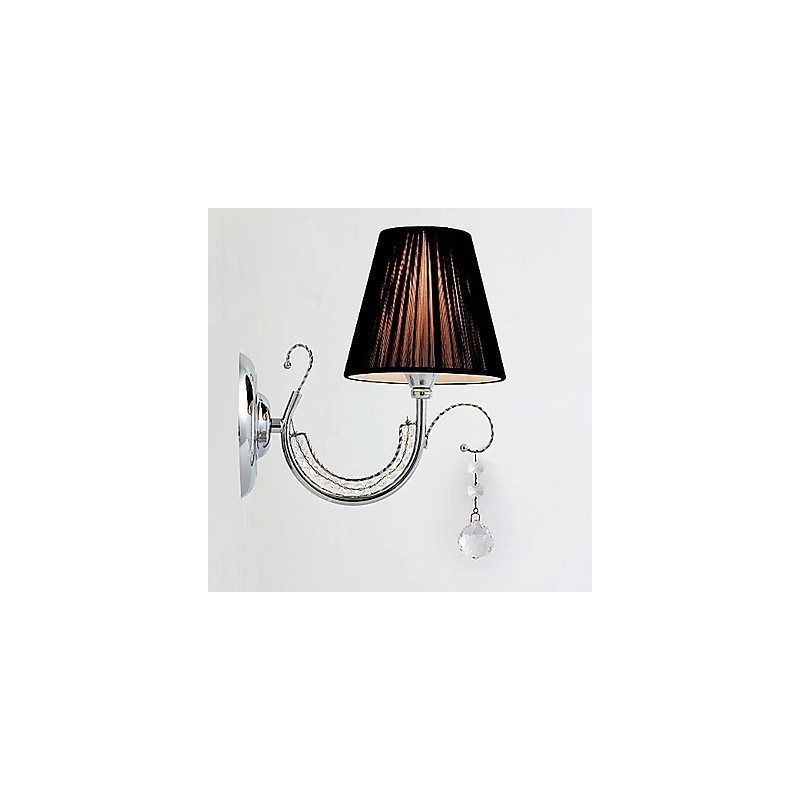 Contemporary Wall Light with Fabric Shade Chandelier Style Arm Crystal Droplet