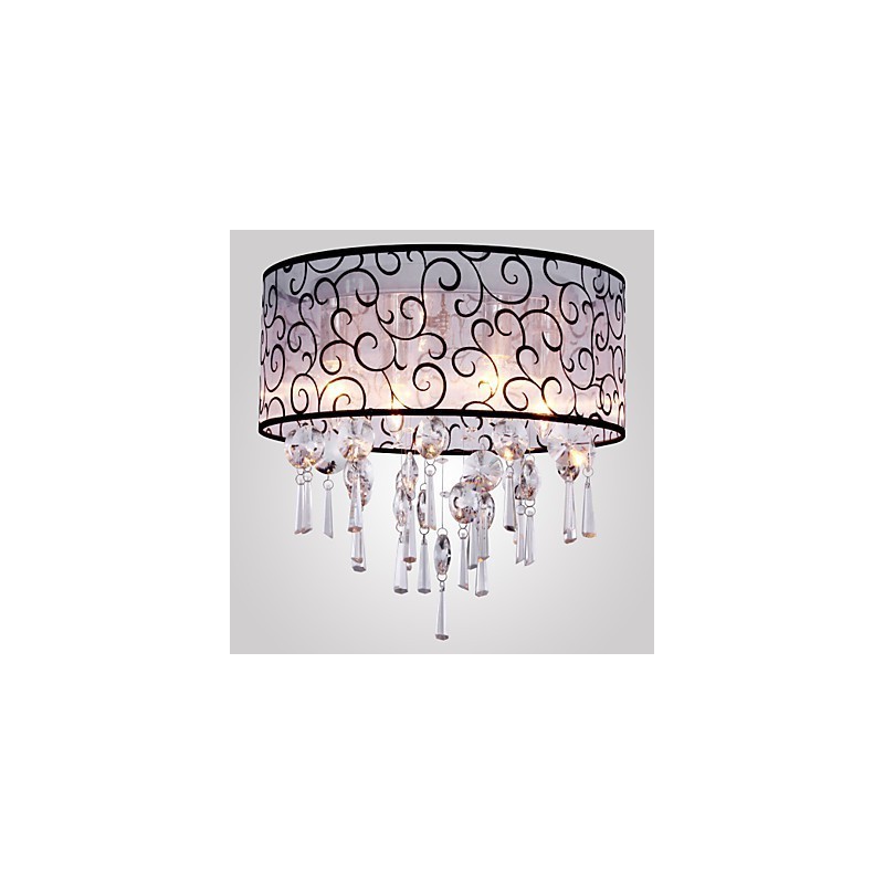 Modern Contemporary Drum Crystal Electroplated Metal Flush Mount