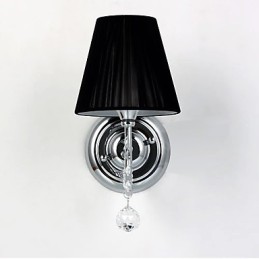 Contemporary Wall Light with Fabric Shade Chandelier Style Arm Crystal Droplet