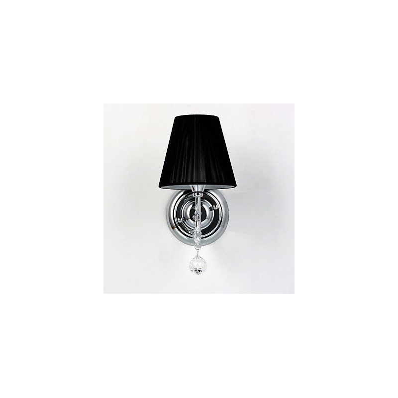 Contemporary Wall Light with Fabric Shade Chandelier Style Arm Crystal Droplet