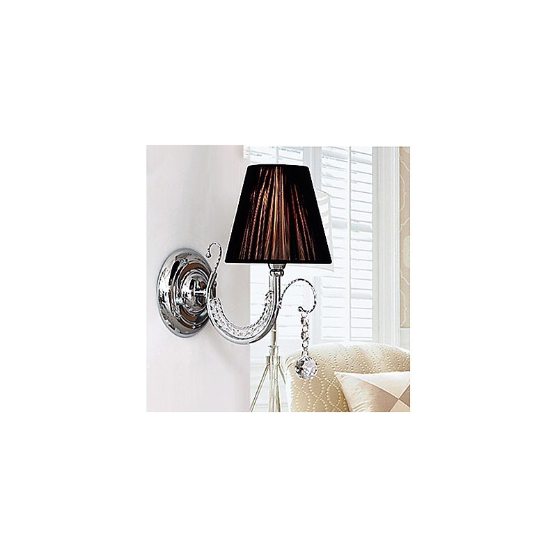 Contemporary Wall Light with Fabric Shade Chandelier Style Arm Crystal Droplet