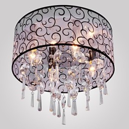 Modern Contemporary Drum Crystal Electroplated Metal Flush Mount