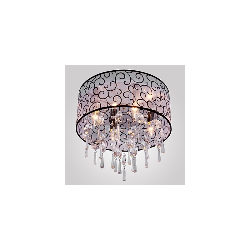 Modern Contemporary Drum Crystal Electroplated Metal Flush Mount