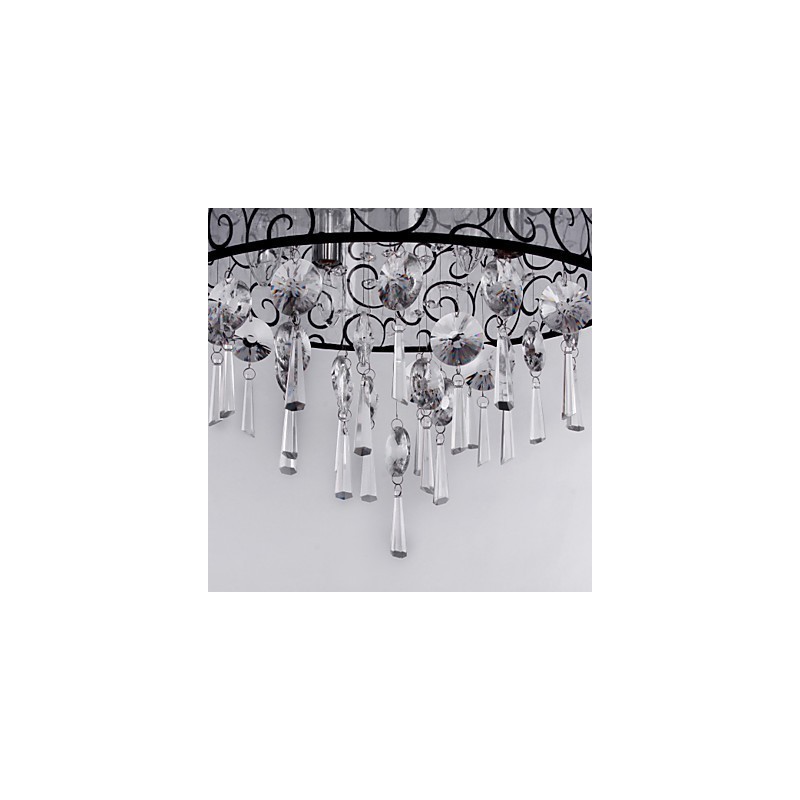 Modern Contemporary Drum Crystal Electroplated Metal Flush Mount