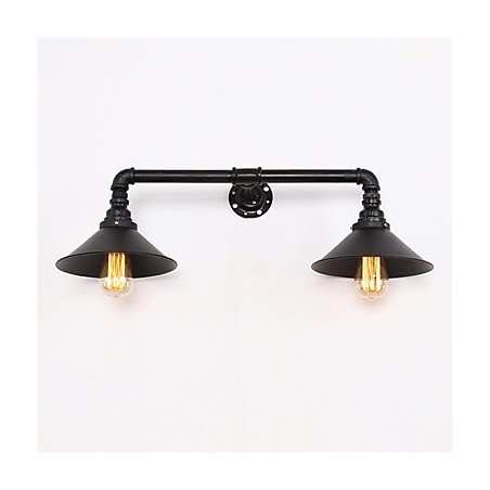 Vintage Industrial Pipe Wall Lights Black Metal Shade Restaurant Cafe Bar Decoration lighting With 2 Light Painted Finish