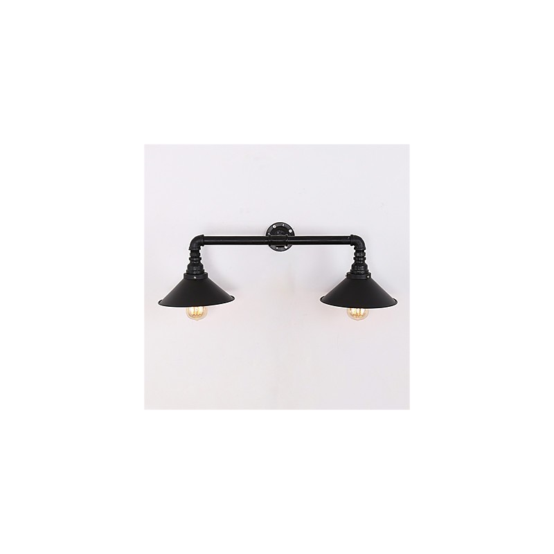 Vintage Industrial Pipe Wall Lights Black Metal Shade Restaurant Cafe Bar Decoration lighting With 2 Light Painted Finish