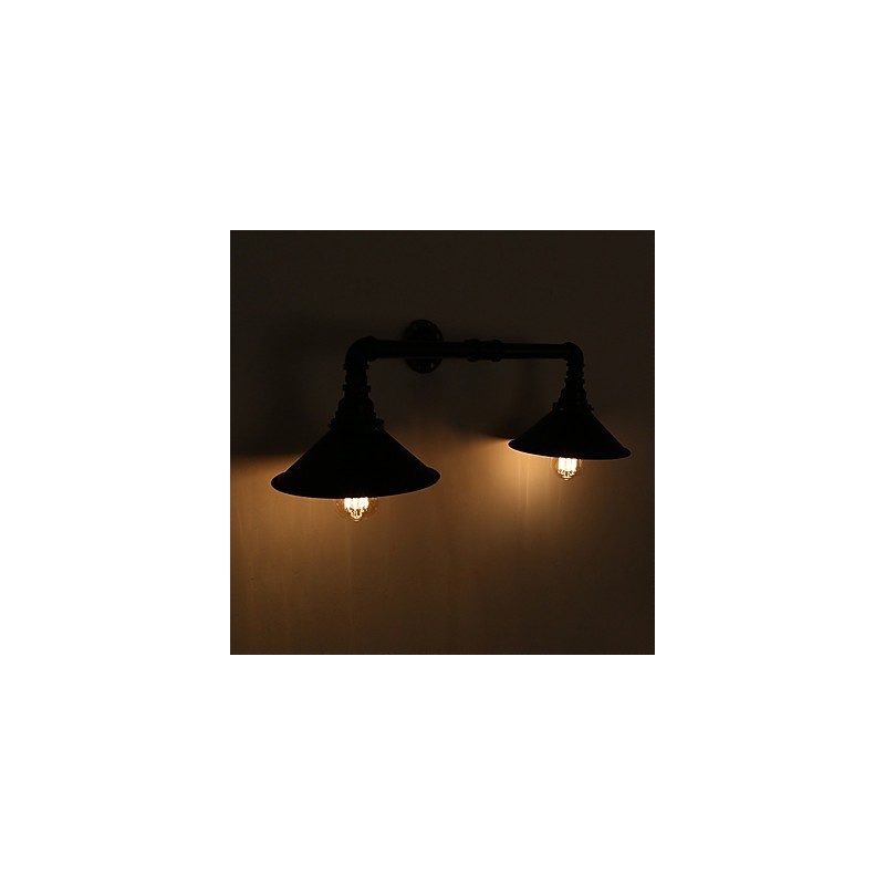 Vintage Industrial Pipe Wall Lights Black Metal Shade Restaurant Cafe Bar Decoration lighting With 2 Light Painted Finish