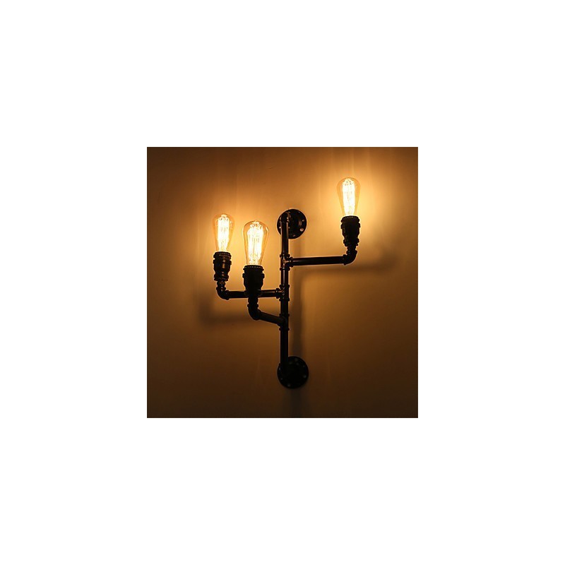 Vintage Industrial Pipe Wall Lights Black Creative Lights Restaurant Cafe Bar Decoration lighting With 3 Light Painted Finish