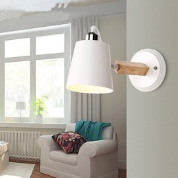 Vintage Wood Art Deco Metal Metal Rustic Wall Sconce Living Room Dining Room Hallway Wall Lamp Black White Optional